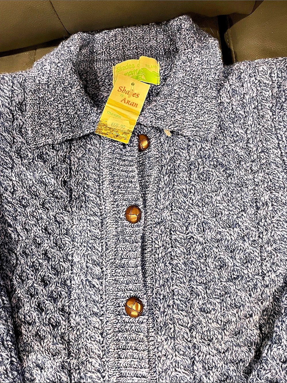 Shades of Aran Textured Knit Cardigan in Blue